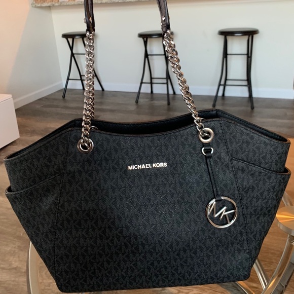 Michael Kors Black and Silver Monogram Purse - Picture 1 of 11